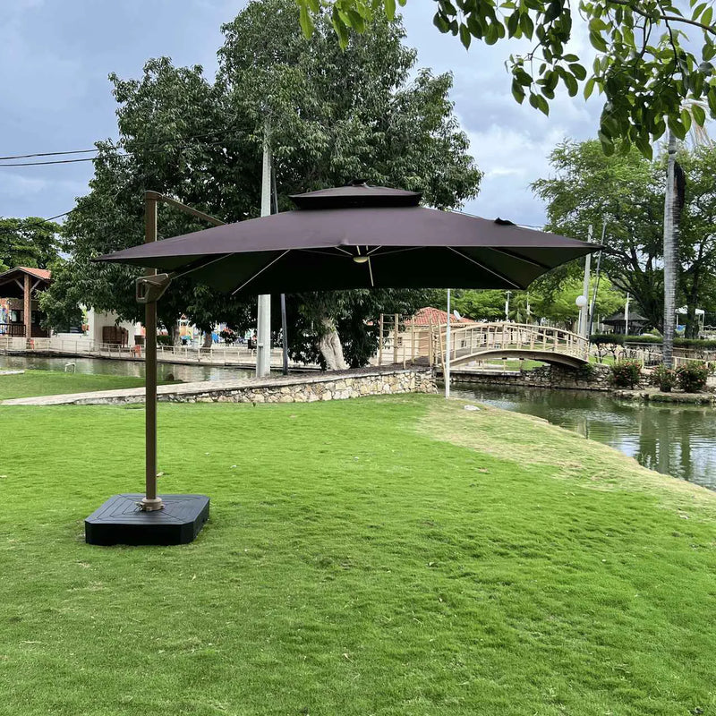 (MEGA PROMOÇÃO) - Ombrelone Parnaso Guarda Sol Gold Led Alumínio 3,0 x 3,0 C/ Base em 100 L