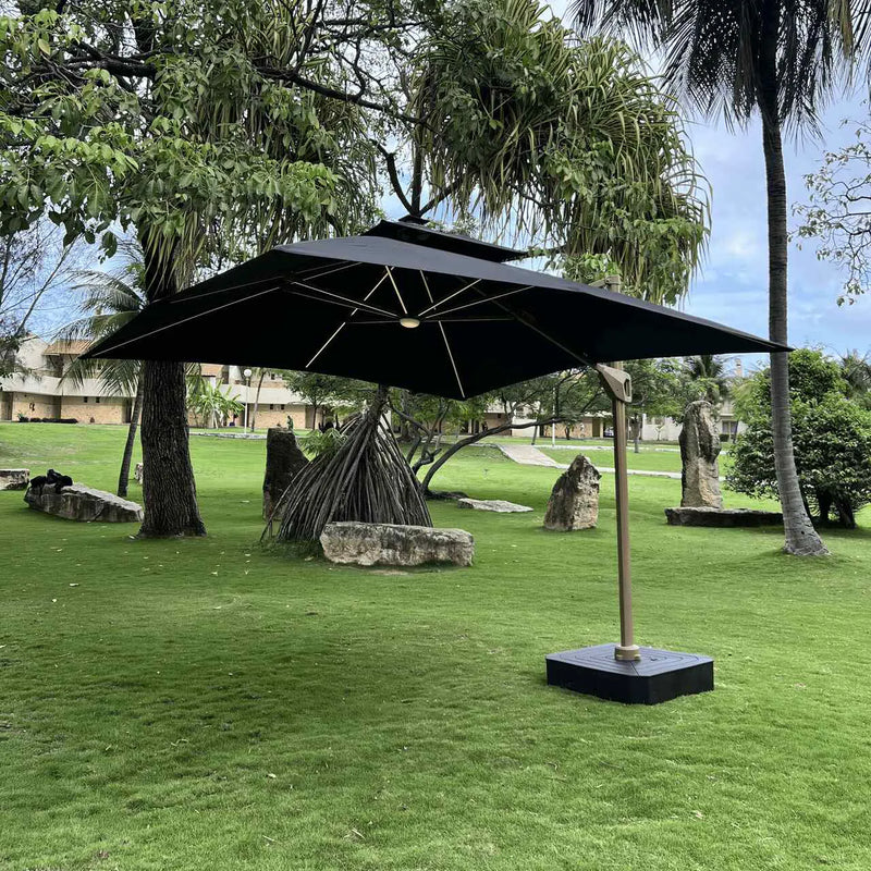 (MEGA PROMOÇÃO) - Ombrelone Parnaso Guarda Sol Gold Led Alumínio 3,0 x 3,0 C/ Base em 100 L