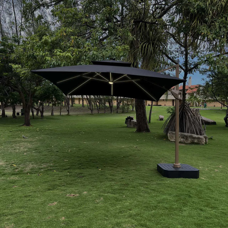 (MEGA PROMOÇÃO) - Ombrelone Parnaso Guarda Sol Gold Led Alumínio 3,0 x 3,0 C/ Base em 100 L